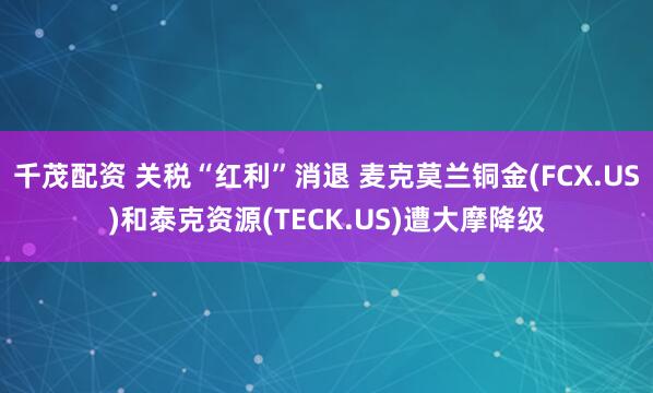 千茂配资 关税“红利”消退 麦克莫兰铜金(FCX.US)和泰克资源(TECK.US)遭大摩降级